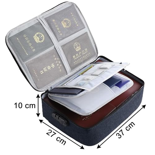 Image of Secure Travel Document Organizer Bag - Multilayer Storage Pouch with Lock for Files, Laptop, Passports & Certificates - Portable Office & Home File Holder (Black)
