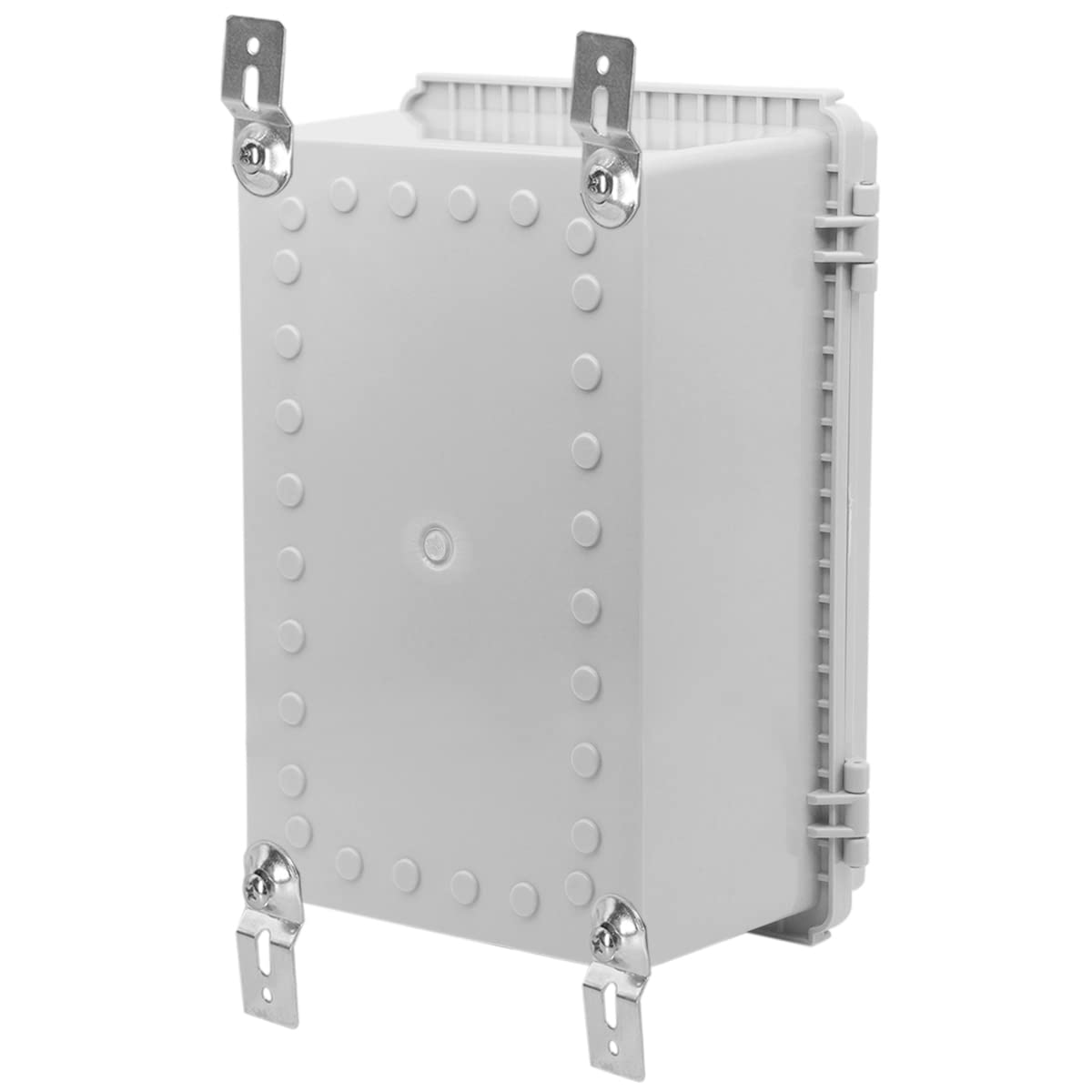 Zulkit Junction Box,IP67 Waterproof Electrical Box Hinged Cover Stainless Steel Buckle Plastic Enclosure for Project w Mounting Plate Wall Bracket and 2 Cable Gland Grey 10.2 x 6.3 x 3.9 Inch