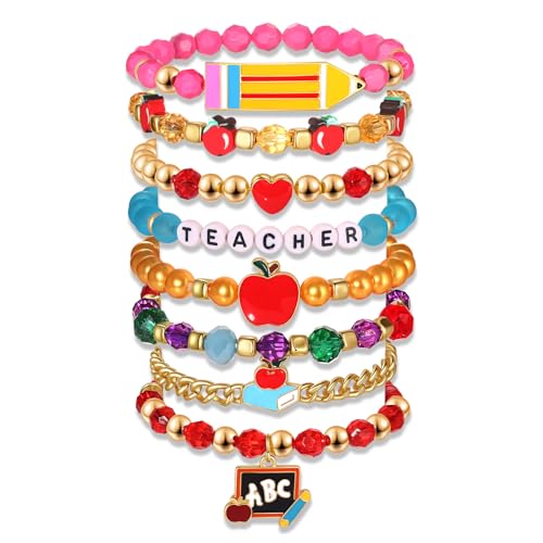 BVGA Teacher Bracelets for Women Pencil Book ABC Beaded Bracelets Teacher Appreciation Gifts Back to School Outfits Jewelry Accessories
