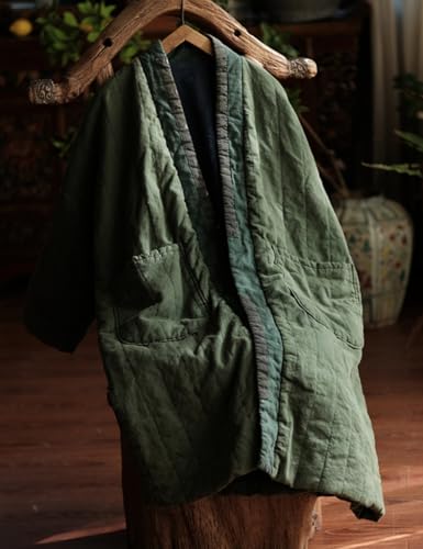 NFYM Quilted Knee Length Coat: Handmade Green Kimono Jacket for All Seasons - Image 2