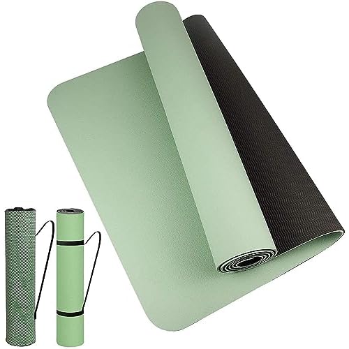 Tapis de yoga en TPE respectueux de l&rsquo;environnement, m MU, tapis d&rsquo;entraînement antidérapant double face haute densité, taille imperméable de 183 x 61 x 0,6 cm avec sac de rangement, pour Pilates, Gym