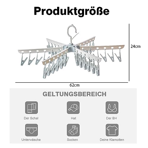 YZDZSW Sockentrockner Drehbare, Klappbare Klein wäschespinne, mit 36 Klammern für Unterwäsche Socken Handschuhe