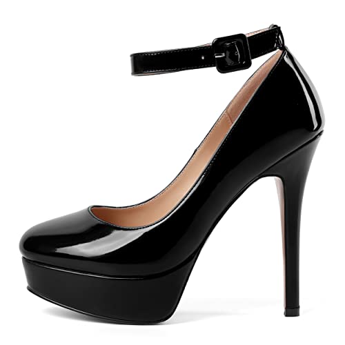 MOVINSTEPS Womens Ankle Strap Sexy Evening Patent Buckle Platform Round Toe Stiletto High Heel Pumps Shoes 5 Inch2