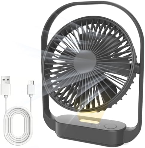 SURFOU Ventilatore da Tavolo 4000mAh, Senza Fili, 4 Velocità, 2 Modalità Luce Notturna, Ricaricabile USB-C, Fino a 20 Ore di Autonomia, Silenzioso, per Camera, Comodino, Ufficio e Viaggi, Nero