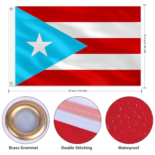 Image of AhfuLife 1Pc Light Blue Puerto Rico Flag 3x5 Ft, Large Light Blue Puerto Rican Flags for Outside - Double Side with Brass Eyelets for Puerto Rican Party Decorations, Soccer Party Bar Garden Decoration Indoor Outdoor