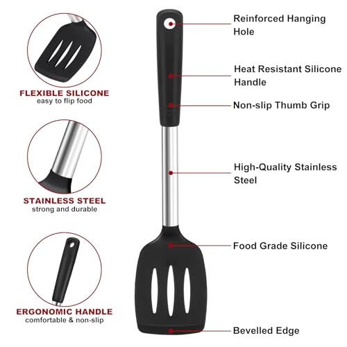 Silicone Spatula Turner Set, Premium Spatulas Silicone Heat Resistant Pack of 2 Kitchen Spatula for Nonstick Cookware, Solid & Slotted Rubber Turners for Fish, Eggs, Pancakes, Wok, Cooking Utensils