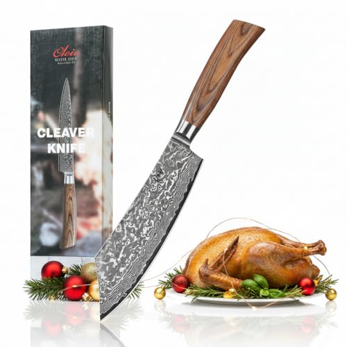 Wakoli EDIB Pro Damast BBQ Blockmesser aus echtem Damaststahl (VG10 Kern) 20 cm Klinge – Scharf & ergonomisch – Damastmesser mit Pakkaholzgriff in...