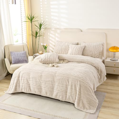 Couverture sherpa pour grand lit lin YUSOKI design 3D