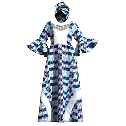 Image of iooiooi Womens African Print Party Maxi Dress Tradition Dashiki Ankara Long Dress & Headwrap