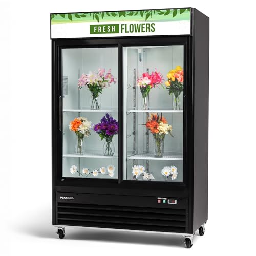 PEAKCOLD 2-Door Floral Cooler 45 Cu Ft, White Interior, LED