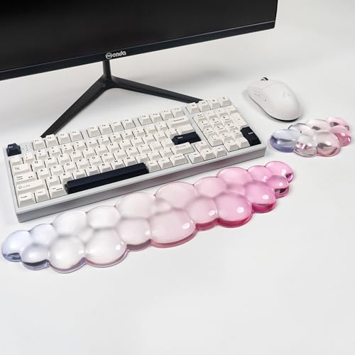 Ergonomic Cloud Silicone Gel Keyboard and Mouse Wrist Rest Set – Clear Wrist Rest for Computer Keyboard 60%/68%/75%, Comfort & Support for Typing and Gaming (Light Pink Blue) by Sumgsn - Used condition - CA$25.09