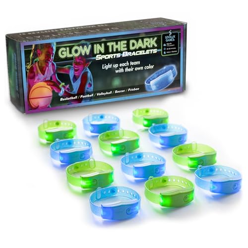 Starlux Games GLOW IN THE DARK SPORTS BRACELETS: 6 Blue, 6 Green | Identify Teams | Light Up 12 players | For Glow in the Dark Basketball, Football, Volleyball, Soccer | Bright, Adjustable & Reusable