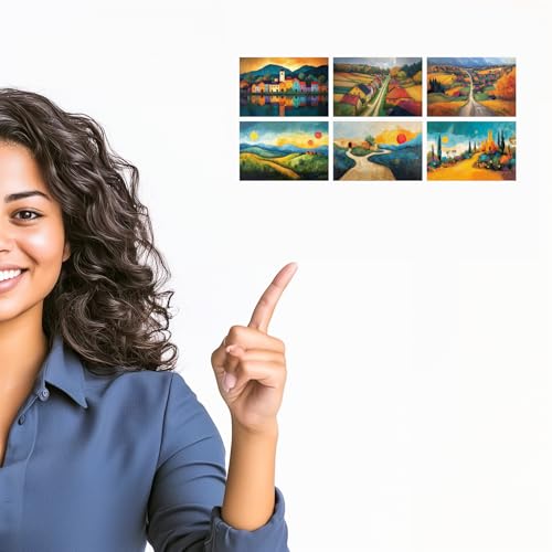 Image of SiddArtify Landscape Wall Art Poster Print Set - Colorful Village & Countryside Decor for Living Room Office - Set of 2-4x6 Inch - Board (Pack of 6) - Sticker (Pack of 6)