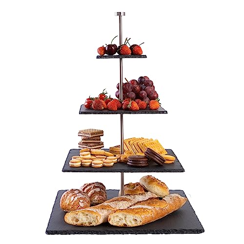 eGenuss Fuente de 4 Niveles, Bandeja de Pizarra 4 Pisos | Platos Cuadrados Pizarra