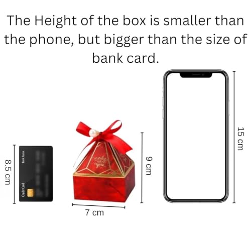 SATYAM KRAFT 20 Pcs Small Diamond Shape Folding Gift Boxes for Gifting | Empty Hamper Boxes for Wedding Return Gift, Christmas Party favours, Birthday | Chocolate & Dry Fruit Packaging (Red, With Ribbon)