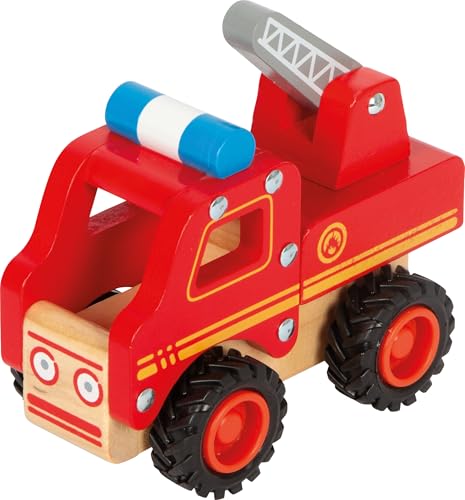 small foot Feuerwehrfahrzeug aus Holz, gut greifbar, mit gummierten, bodenschonenden Rädern, ab 18 Monaten, 11075, Rot
