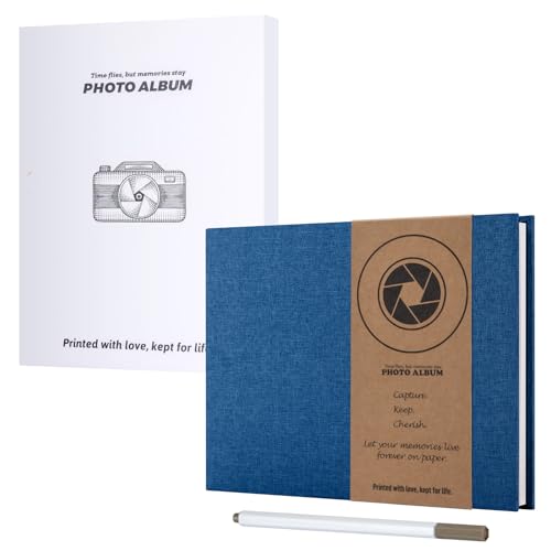 AIOR アルバム 貼るタイプ 22*18CM 粘着式 台紙 20枚40ページ 小さなリネン 写真アルバム 手作り DIYミニサイズ/L/KG 写真収納 カップル メモリー 贈り物 お祝い 記念日 結婚式 誕生日 成長記録 卒業式(青色)