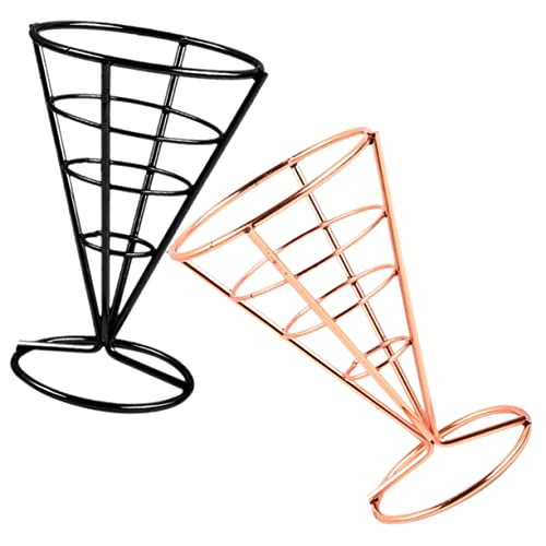 VINTORKY 2pcs Cone Snack Holder Fries Holder Fry Chip Basket Appetizer Rack French Fries Stand Fries Basket Snack Stand Appetizer Holder Chip Display Rack Bar Supply Stainless Steel