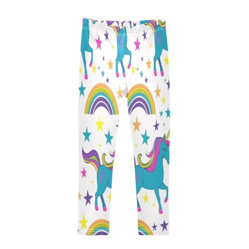 Toddler Girls Leggings Printed Yoga Pants Leggings Blue Unicorn and Rainbow for Kids