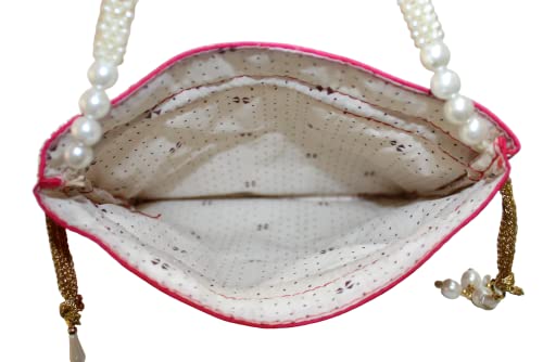 MILAN'S CREATION : Pearl & Zardosi Potli Bag Hand Embroidery Drawstring Potli Women's Handbag Purse With Pearl Handle & Tassel Purse - Image 6