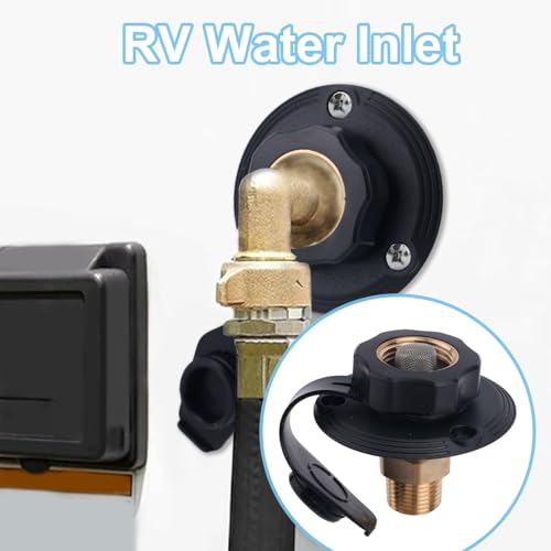 Image of BOXOB RV City Water Inlet with Brass Check Valve, 3 /4 inch NH Female to 1 /2 inch NPT Male RV Fresh Water Inlet Filter Connection Replacement for Camper Trailer Motorhome (Black)