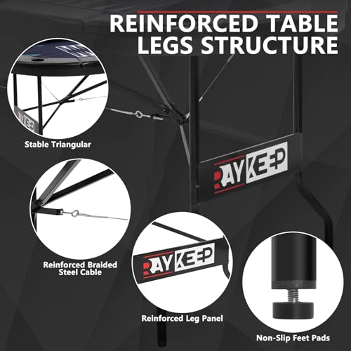 RAYKEEP 4-in-1 Poker Table Foldable, 8 Player Folding Poker Table w/Interchangeable Texas Holdem/Blackjack Game Mat & Built-in Chess/Backgammon Board, Portable Game Table for Home Party（72inch - Thumbnail 6