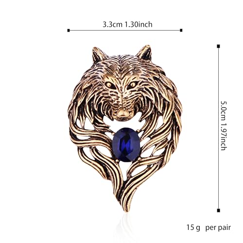 Image of Vintage Wolf Head Lapel Brooch Pin Cool Punk Animal Wolf Crystal Collar Brooch Suit Pin for Men Women Birthday Gift