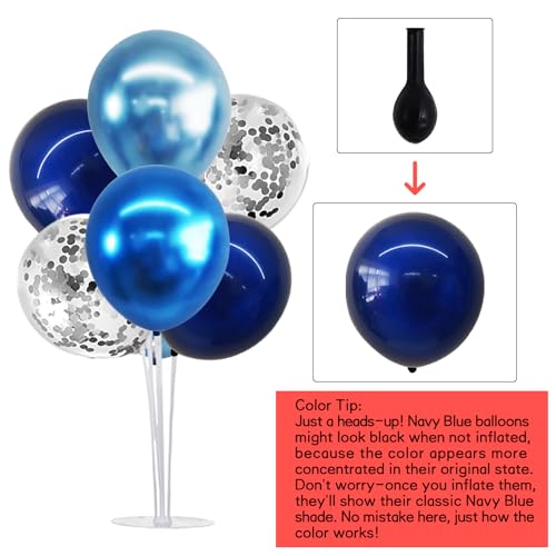 Image of TONIFUL 6 Set Metallic Blue Silver Balloon Stand Centerpieces for Table