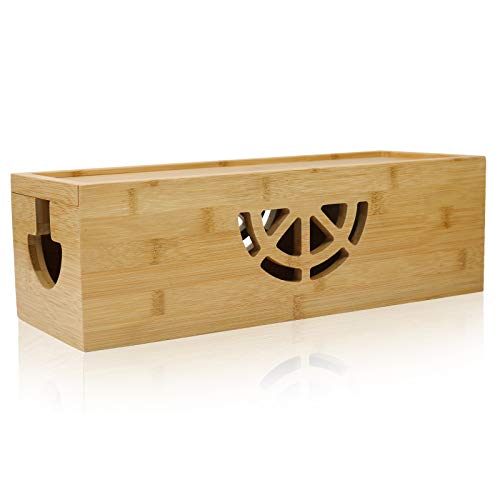 Extra Large Cable Management Box with Lid, Bamboo Cable Box for Cords, Power Strips or Surge Protectors, Hide Loose Wires Behind TVs, Home Office Computers, Office Desks, Entertainment Centers by HTB
