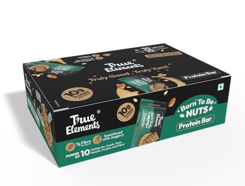 Image of True Elements Born To Be Nuts Protein Bar 300gm (Pack of 6 * 50g) - Crunchy Protein Bar | 10g Protein + 7g Fibre | Sweetened with Jaggery | Healthy Protein Snack
