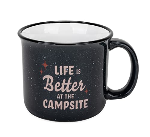 Camco Life Is Better At The Campsite Ceramic Mug | Microwave And Dishwasher Safe | Dark Speckled Blue Background With Red Retro Stars And Tan Life Is Better At The Campsite Design | 14 Oz. (53473) #TOP18