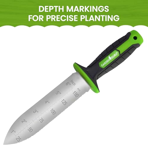 Garden Guru Hori Hori Garden Knife with Ergonomic Handle for Weeding, Digging, Pruning & Cultivating, Stainless Steel Blade with Serrated Edge & Depth Markings for Measuring Planting Depth - Thumbnail 4