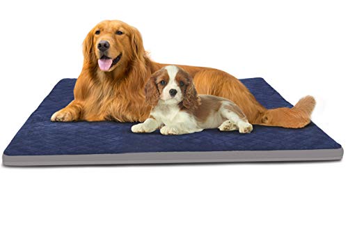 Image of Large Dog Bed Pet Beds Crate Mat Orthopedic Foam Dog Mats for Sleeping Washable Anti Slip Mattress with Removable Cover Grey Blue, XL