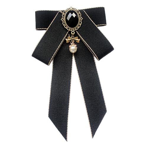 Tie Ribbon Brooch Necktie Pre Tied Tie Ladies Fashion Neck Tie Brooch Pin knot Shirt Tie for Uniform Shirt Party, Black