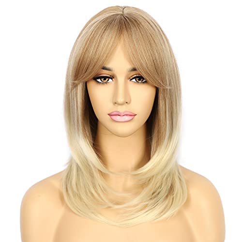 Sapphirewigs Blonde Wigs for Women Bangs Short Blonde Wig Shoulder Length Daily Party Natural Looking Hair - Image 2