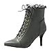 MISSUIT Damen Stiletto Ankle Boots High Heels Schnür Stiefeletten Spitz mit 8cm Absatz und Reißverschluss Schnürung Schuhe(Grün,39)