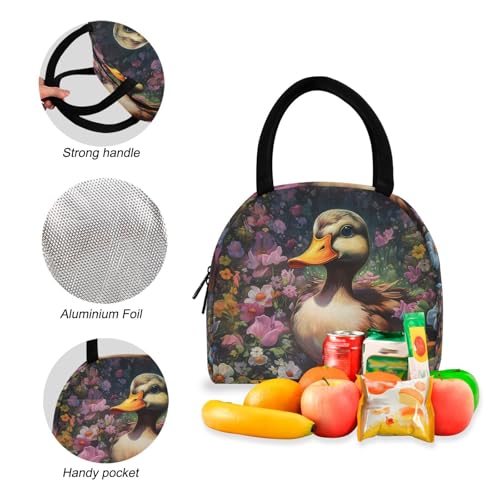 Backpack Lunch Box Set Large Capacity Travel Backpacks and Insulated Lunch Bag for Commute Hiking Picnic Little Duck in Flower Print4