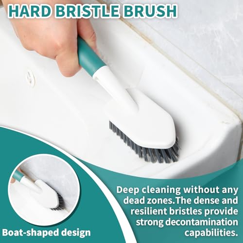Image of Xicennego 3 Pack Kitchen Cleaning Brush Set,1 Pot and Dish Cleaning Brush with Long Handle,1 Kitchen and Bathroom Brush with Scraper Strip, 1 Hard-Bristled Brush for Sink, Countertops, Tiles(Green
