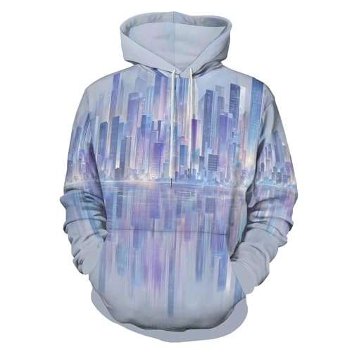 Sweat à capuche gratte-ciel 3D imprimé bleu-violet pull style urbain moderne