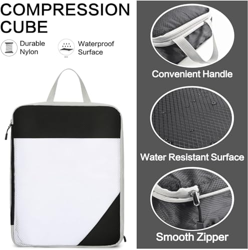 Image of House of Quirk Polyester Compression Packing Cubes for Travel, 4 Set Organizers, Compressible Essentials (Black)