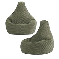icon Dalton Kids Bean Bag, Sage Green, 2 Pack, Cord Kids Bean Bag Chair with Filling Included for Girls and Boys, Childrens Chair, Beanbags for Children, Playroom Décor, Bedroom Accessories