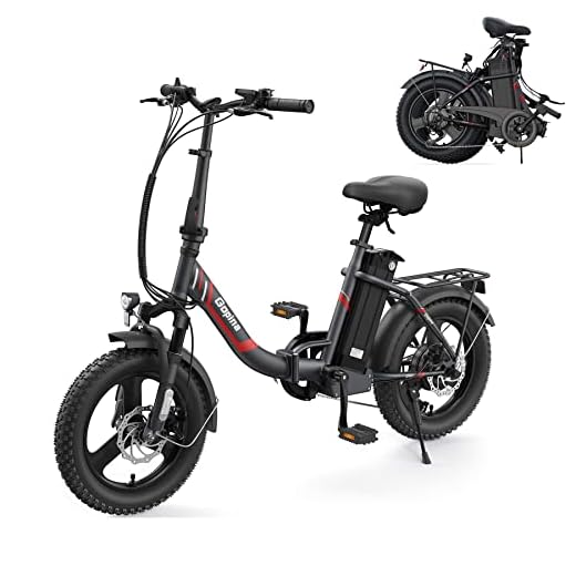 Gopina Electric Bike, 16" x 3.0 Fat Tire Electric Bike for Adults, 350W Folding Electric Bike with 48V Removable Battery, 20MPH Shimano 7-Speed Folding Electric Bike for Commuting, Beach, Snow