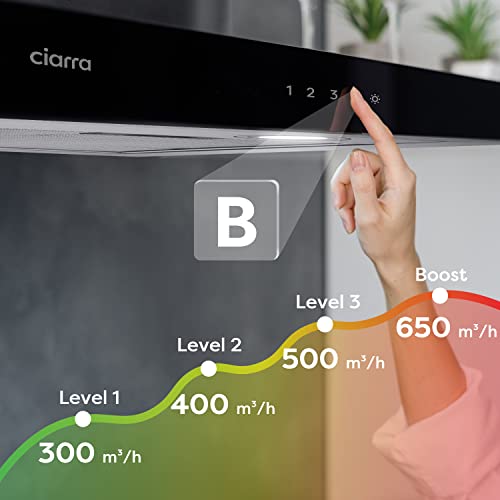 CIARRA-CBCS9102-Campana-Extractora-90-cm-650-mh-Control-Tactil-4-Velocidades-Evacuacion-al-Exterior-y-Recirculacion-Interna-con-Filtro-Carbono