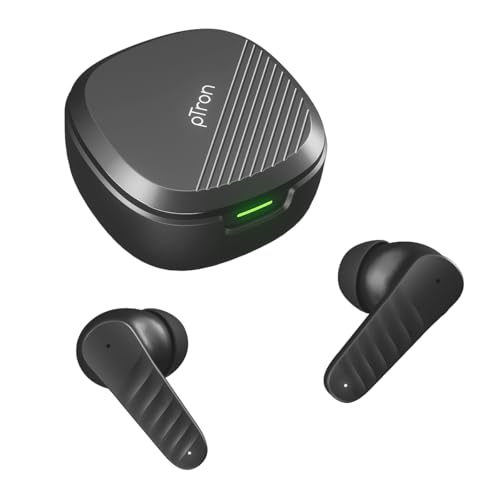 pTron Bassbuds NEO TWS Earbuds w/ 13mm Drivers, 45Hrs Playtime, Dual HD Mic & TruTalk AI-ENC Calls, Custom EQ, Mobile App, Bluetooth V5.4 Earphones, Voice Assist., Type C Charging & IPX5 (Raven Black)