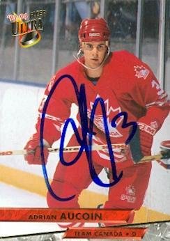Autograph Warehouse 67508 Adrian Aucoin Autographed Hockey Card Team Canada 1994 Fleer Ultra No. 458