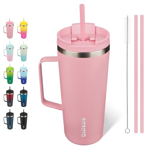 Image of BJPKPK 22oz Insulated Tumbler with Handle, Lid & Straw, Stainless Steel