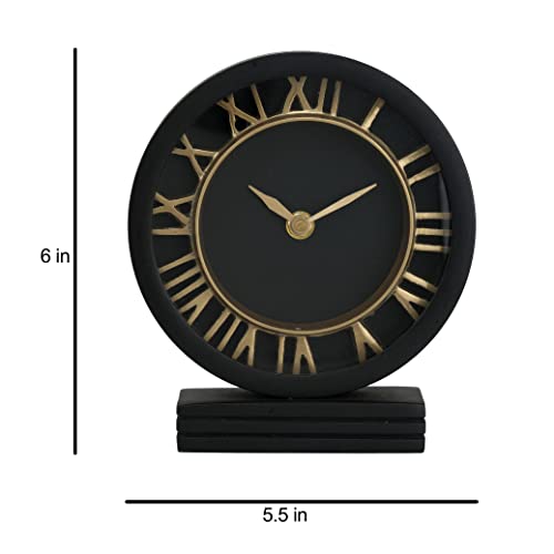 Image of Decor de Maison Metal Brings Handcrafted Aleksi Analog Table Clock for Kidsroom, Living Room, Bedroom, Study Table, Office Desk | Classic Non-Ticking Tabletop Battery Operated Desk Clock (Black)