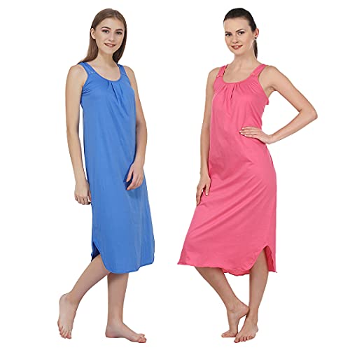 Image of BLAZON Women's Cotton Hosiery Solid Maxi Nighty Slip (Pack of 2) Available Sizes: S, M, L, XL, 2XL, 3XL, 4XL, 5XL