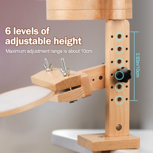 Image of Embroidery Hoop Stand with Built-in Storage Tray - Adjustable Cross Stitch Stand, Embroidery Hoop Holder with Beech Wood Frame, Sturdy Lap Stand for DIY Craft Projects and Art Display