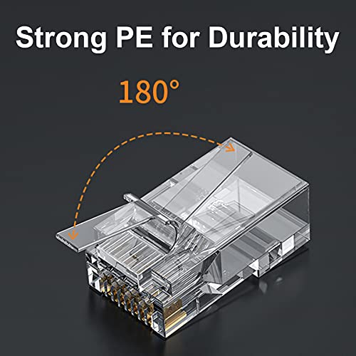 CAT6 Pass Through RJ45 Connectors End Plugs 25 Pack 8P8C 24AWG Ethernet Network Lan Flat Round Cable STP FTP Crimp Modular Gold Plated Connector CTA5e CAT5 - Image 4